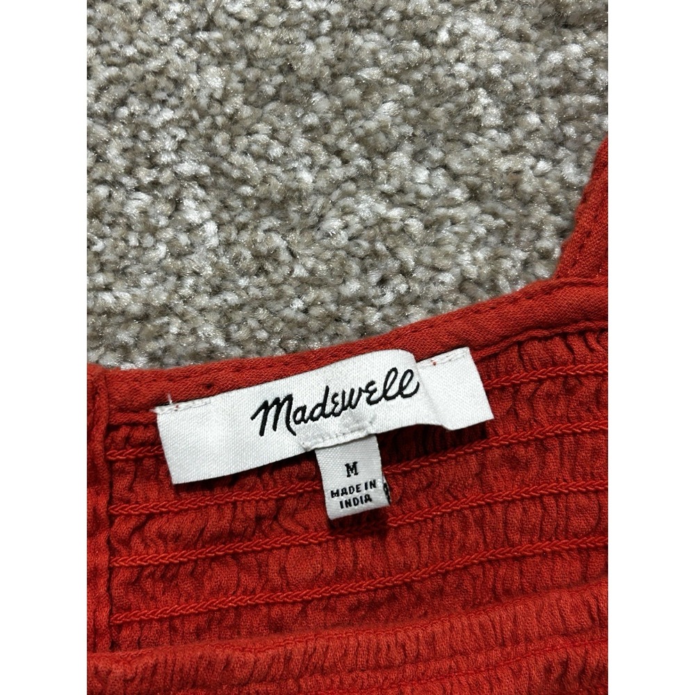 Madewell Women's M Eyelet-Sleeve Lucie Smocked Peplum Top Rust Color - Picture 5 of 7
